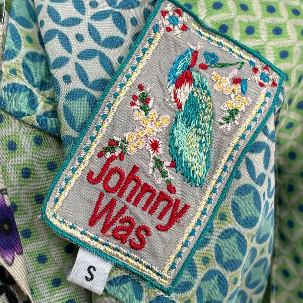 Johnny Was Silk Multi Pattern Collared Long Sleev… - image 7
